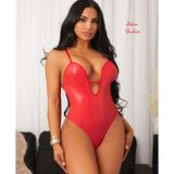 Intive Fantasy Kırmızı Lame Kumaştan V Yaka Dekolteli Teddy Gecelik/Bodysuit