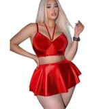 Intive Fantasy Parlak Kumaşlı Kırmızı Büyük Beden Büstiyer Etek Takım