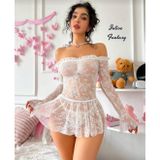 Intive Fantasy Tamamı Dantelli Transparan Asimetrik Kesim Mini Gecelik