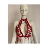 İntive Lingerie Andra Kadın Hakiki Deri Kurdele Bağlama Detaylı Fantezi Sütyen (Limited Edition) Kırmızı Tek Ebat