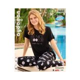 İntive Lingerie Aydoğan Homewear -be nice be good- Yazılı Puantiyeli Viskos Yazlık Pijama Takımı-240027 Siyah L