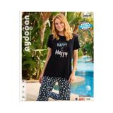 İntive Lingerie Aydoğan Homewear -Think Happy be Happy- Yazılı Viskon Yazlık Pijama Takımı Çok Renkli M