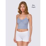 Intive Lingerie Berrak Önü Düğme Detaylı %92 Pamuklu Çıkarılabilir Kaplı V Yaka Büstiyer/kısa Atlet - Mavi