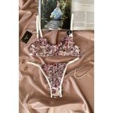 İntive Lingerie Cherry Kadın Pembe/beyaz Çiçekli Kadın Sütyen Takım - Beyaz - 85B