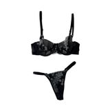 İntive Lingerie Claire Kadın Siyah Saten Detaylı Beyaz Çiçekli Tanga Kesim Sütyen Takım (sınırlı Sayıda) Siyah 80