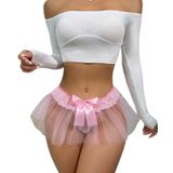 İntive Lingerie FeelLady Pembe Kurdele Detaylı Tüllü Fantezi Tanga -1039 Pembe Tek Ebat