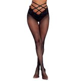 İntive Lingerie Fiona Kadın Beli Şeritli Tanga Görünümlü Dantel Detaylı Fantezi File Çorap Siyah Standart
