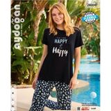 İntive lingerie-innocent&attractive Aydoğan Homewear -Think Happy be Happy- Yazılı Viskon Yazlık Pijama Takımı
