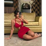 İntive lingerie-innocent&attractive Beleng Kadın Kırmızı Derin V Dekolte Halka Detaylı Boyundan Bağlamalı Fantezi Gecelik -7711