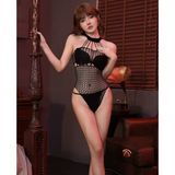 İntive lingerie-innocent&attractive Intive Boynu Wrap Kesim Fileli Arkası Tanga Kesim Mayokini/Büstiyer/Vücut Çorabı