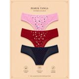 İntive lingerie-innocent&attractive Intive Comfort Desenli Transparan Detaylı Lacivert/Pembe/Kırmızı 3'lü Tanga/Brazilian Set