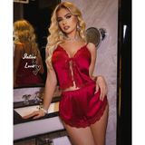 İntive lingerie-innocent&attractive Intive Comfy Kırmızı Önden Bağlamalı Dantel Biyeli Mini Şort Büstiyer Şort