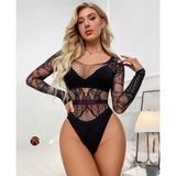İntive lingerie-innocent&attractive Intive Dekoltesi Fileli Dantel Görünümlü Uzun Kollu Mayokini/Büstiyer/Vücut Çorabı