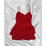 İntive lingerie-innocent&attractive Intive Eteği Kabartmalı Balon Kesim İnce Askılı V Yaka Mini Gecelik/Elbise