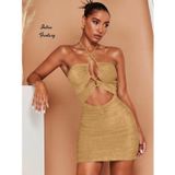 İntive lingerie-innocent&attractive Intive Fantasy Sarı Simli Boyundan Geçmeli Göbek ve Göğüs Dekolteli Gecelik/Elbise
