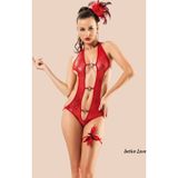 İntive lingerie-innocent&attractive Intive Kırmızı Derin Dekolteli Önü Halka Aksesuarlı Çekici Bodysuit