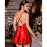 İntive lingerie-innocent&attractive Intive Kırmızı Göğsü ve Yakası Dantel Detaylı Sırt Dekolteli Çapraz Askılı Saten Gecelik