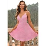 İntive lingerie-innocent&attractive Intive Pudra Pembe Simli V Yaka İnce Askılı Mini Abiye Elbise/Gecelik