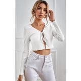 İntive lingerie-innocent&attractive Kadın Beyaz Uzun Kollu Önden Bağlama Detaylı Crop Top Bluz