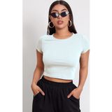 İntive lingerie-innocent&attractive Kadın Beyaz Yuvarlak Yaka Yarım Kol Crop Top Bluz