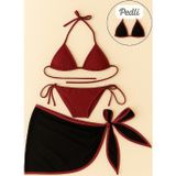 İntive lingerie-innocent&attractive Kadın Bordo Siyah Pareolu Yandan ve Boyundan Bağlamalı 3'lü Bikini Takımı