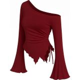 İntive lingerie-innocent&attractive Kadın Bordo Uzun İspanyol Kollu Asimetirik Yaka Yandan Bağlamalı Drapeli Bluz