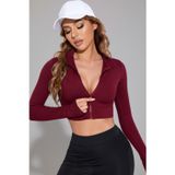 İntive lingerie-innocent&attractive Kadın Bordo Uzun Kol Fermuarlı Parmak Geçme Detaylı Dik Yaka Crop Top Bluz