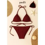 İntive lingerie-innocent&attractive Kadın Bordo Yandan ve Boyundan Bağlamalı Bikini Mayo Takımı