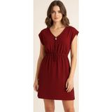 İntive lingerie-innocent&attractive Kadın Bordo Yanları Yırtmaçlı Tokalı V Yaka Mini Plaj Elbisesi