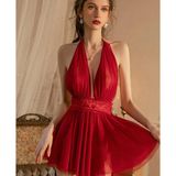 İntive lingerie-innocent&attractive Kadın Boyundan Bağlamalı Derin Dekolte Tül Mini Gecelik/Babydoll