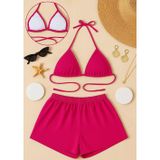 İntive lingerie-innocent&attractive Kadın Fuşya Şortlu Belden ve Boyundan Bağlamalı Bikini Takımı