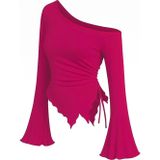 İntive lingerie-innocent&attractive Kadın Fuşya Uzun İspanyol Kollu Asimetirik Yaka Yandan Bağlamalı Drapeli Bluz