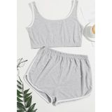 İntive lingerie-innocent&attractive Kadın Gri Askılı Crop Top ve Şortlu Gecelik Takım