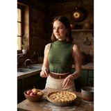 İntive lingerie-innocent&attractive Kadın Haki Yeşili Kolsuz Balıkçı Yaka Basic Bluz