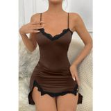 İntive lingerie-innocent&attractive Kadın Kahverengi Göğsü ve Bacakları Dantelli Yırtmaçlı Şık Gecelik