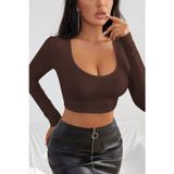İntive lingerie-innocent&attractive Kadın Kahverengi Uzun Kol Kare Yaka Crop Top Bluz