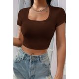 İntive lingerie-innocent&attractive Kadın Kahverengi Yarım Kol Düz Yaka Crop Top Bluz