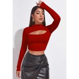 İntive lingerie-innocent&attractive Kadın Kırmızı Göğüs Dekolteli Uzun Kollu Cut Out Crop Top Bluz