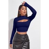 İntive lingerie-innocent&attractive Kadın Lacivert Göğüs Dekolteli Uzun Kollu Cut Out Crop Top Bluz