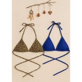 İntive lingerie-innocent&attractive Kadın Leopar Desenli ve Mavi Minimal Kesim Üçgen Bikini Üstü