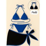 İntive lingerie-innocent&attractive Kadın Mavi Pareolu Yandan ve Boyundan Bağlamalı 3'lü Bikini Takımı
