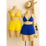 İntive lingerie-innocent&attractive Kadın Sarı ve Mavi Şortlu Belden ve Boyundan Bağlamalı Bikini Takımı