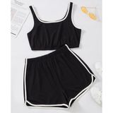 İntive lingerie-innocent&attractive Kadın Siyah Askılı Crop Top ve Şortlu Gecelik Takım