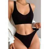 İntive lingerie-innocent&attractive Kadın Siyah Desteksiz Seamless Tangalı İç Çamaşır Takımı