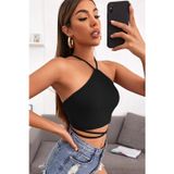İntive lingerie-innocent&attractive Kadın Siyah Sırtı Açık Boyundan Çapraz Bağlamalı Crop Top Bluz