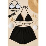 İntive lingerie-innocent&attractive Kadın Siyah Şortlu Belden ve Boyundan Bağlamalı Bikini Takımı