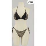 İntive lingerie-innocent&attractive Kadın Siyah ve Leopar Detaylı Yandan Bağlamalı Bikini Takımı