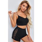 İntive lingerie-innocent&attractive Kadın Siyah Yanları ve Sırtı Dantel Detaylı Çift Sıra İnce Lastikli Şortlu Gecelik Takım