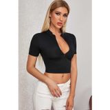 İntive lingerie-innocent&attractive Kadın Siyah Yarım Fermuarlı ve Kısa Kollu Crop Top Bluz