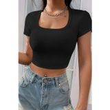 İntive lingerie-innocent&attractive Kadın Siyah Yarım Kol Düz Yaka Crop Top Bluz